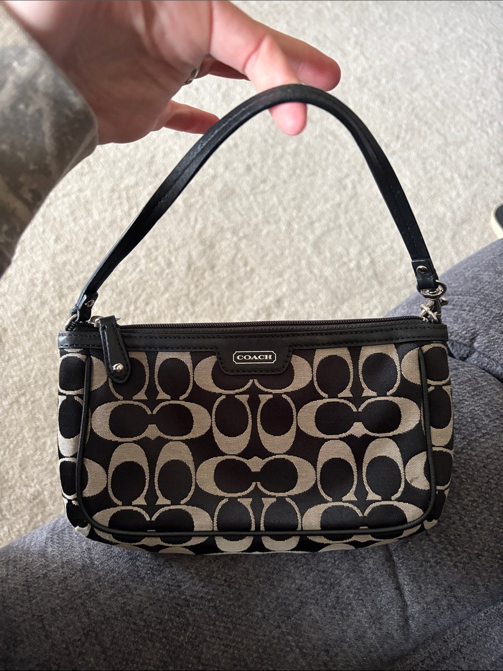 Coach Black and Tan Signature Canvas Shoulder Bag